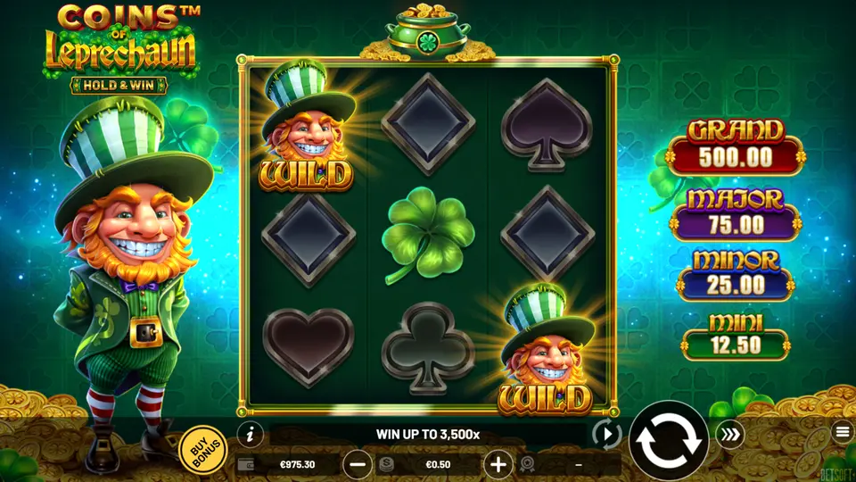 Two Leprechaun Bonus Collector coins locked on the reels during respins