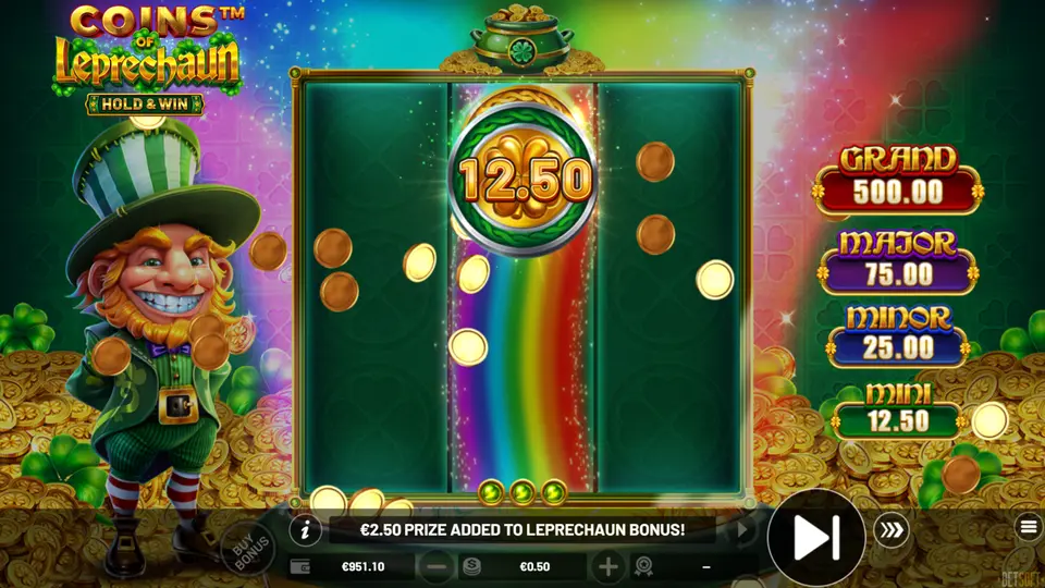 Pot of Gold random symbol replacement adding extra BONUS coins on the reels